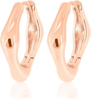 Rose Gold Silver Plated Hoop Earrings for Womem, Geometric Curved Square Hinged Hoop Earrings