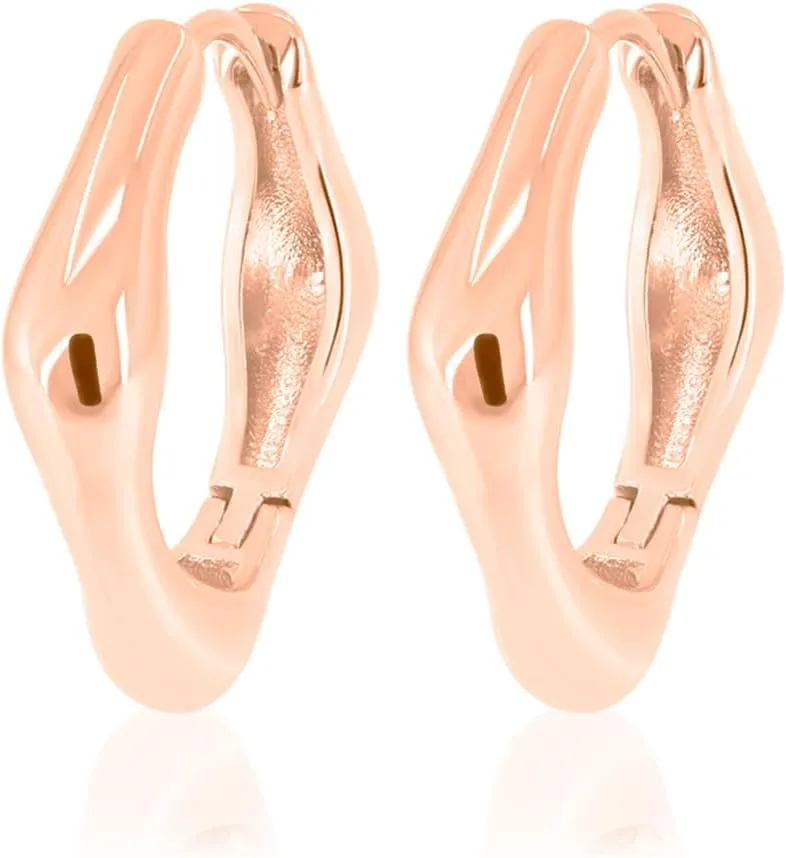Rose Gold Silver Plated Hoop Earrings for Womem, Geometric Curved Square Hinged Hoop Earrings