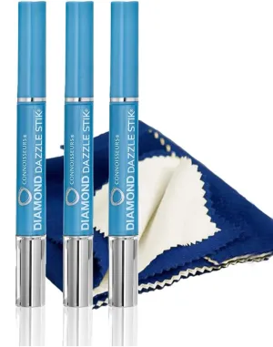 Rosenthal Collection  Diamond Dazzle Stik Jewelry Cleaner Pen - Instantly Restores Sparkle to Diamonds, Rings, and Fine Jewelry  Travel-Friendly and Easy-to-Use Brush (Three Stik with One Cloth)