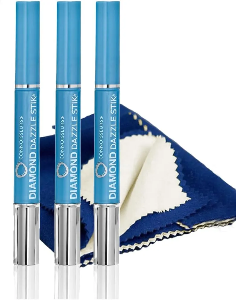 Rosenthal Collection  Diamond Dazzle Stik Jewelry Cleaner Pen - Instantly Restores Sparkle to Diamonds, Rings, and Fine Jewelry  Travel-Friendly and Easy-to-Use Brush (Three Stik with One Cloth)
