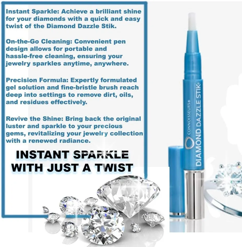 Rosenthal Collection  Diamond Dazzle Stik Jewelry Cleaner Pen - Instantly Restores Sparkle to Diamonds, Rings, and Fine Jewelry  Travel-Friendly and Easy-to-Use Brush (Three Stik with One Cloth)