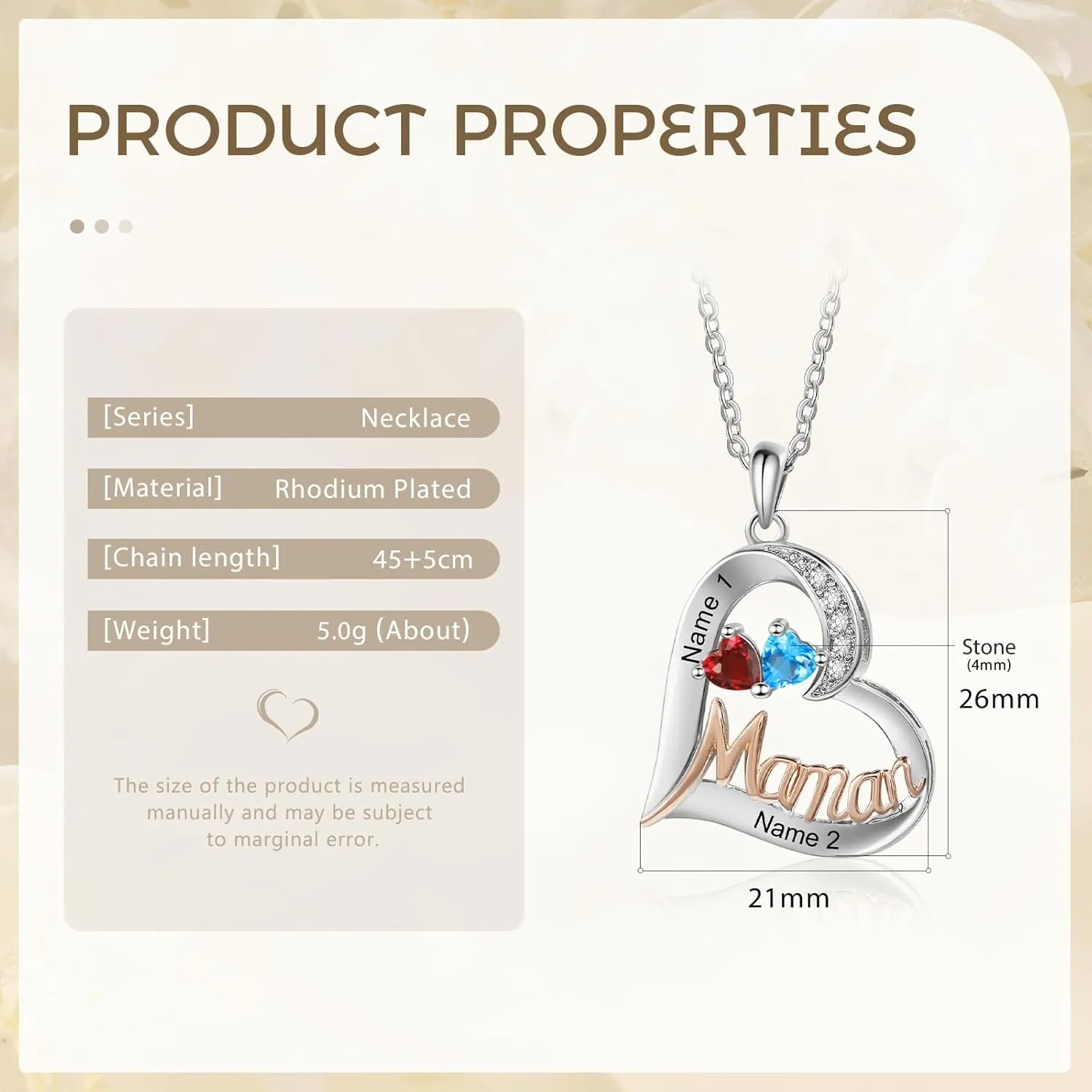 ROSI Mom Gifts from Daughter Birthstone Name Necklace for Women Personalized Mother Daughter Necklaces with Kids Names Custom Mom Wife Girlfriend Birthday Gifts for Christmas Mothers Day Gifts