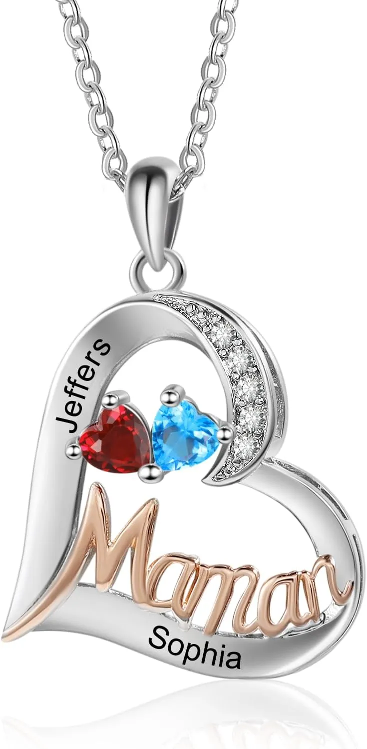 ROSI Mom Gifts from Daughter Birthstone Name Necklace for Women Personalized Mother Daughter Necklaces with Kids Names Custom Mom Wife Girlfriend Birthday Gifts for Christmas Mothers Day Gifts