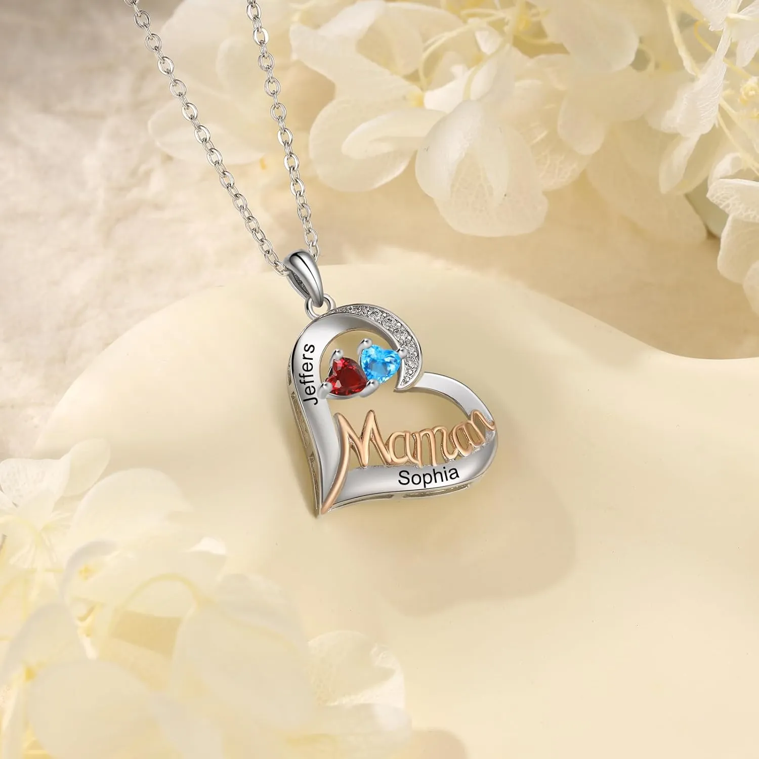 ROSI Mom Gifts from Daughter Birthstone Name Necklace for Women Personalized Mother Daughter Necklaces with Kids Names Custom Mom Wife Girlfriend Birthday Gifts for Christmas Mothers Day Gifts