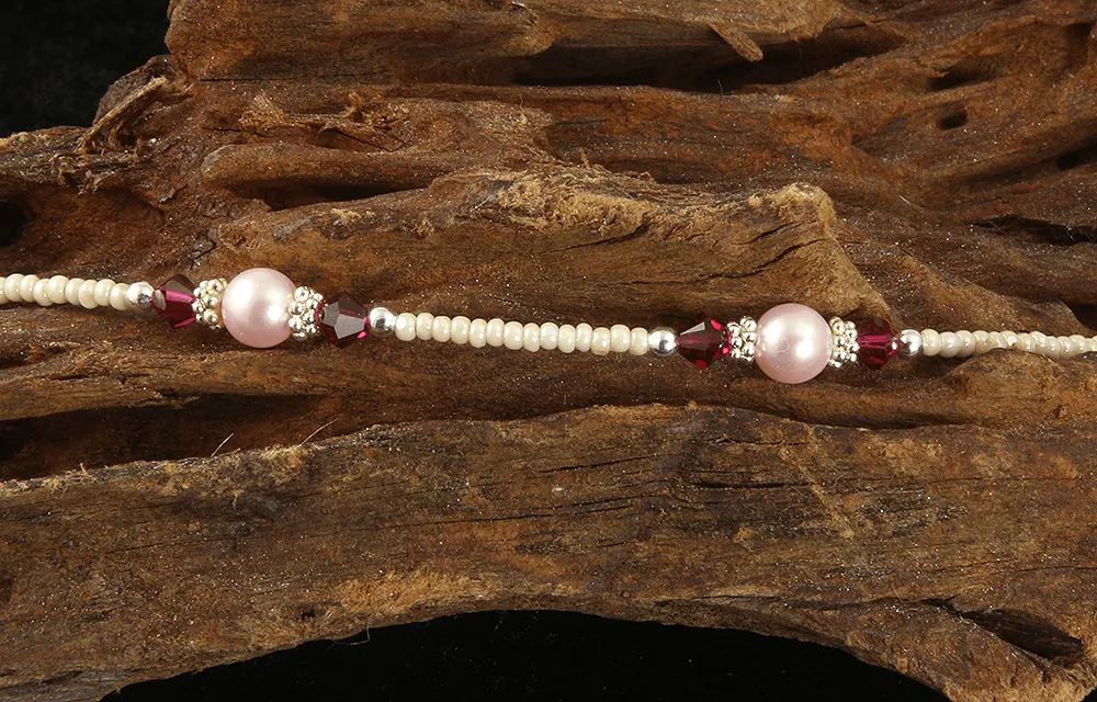 Ruby Pink Pearl Beaded Anklet
