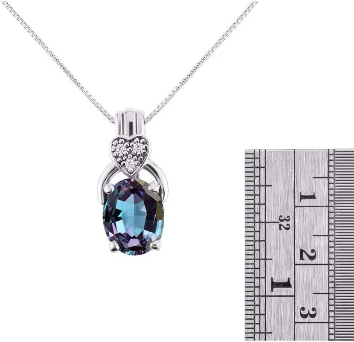 RYLOS Sterling Silver Classic Designer Necklace: Gemstone & Diamond Pendant, 18" Chain, 9X7MM Birthstone, Elegant Women's Jewelry