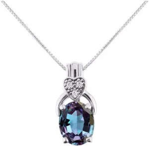RYLOS Sterling Silver Classic Designer Necklace: Gemstone & Diamond Pendant, 18" Chain, 9X7MM Birthstone, Elegant Women's Jewelry