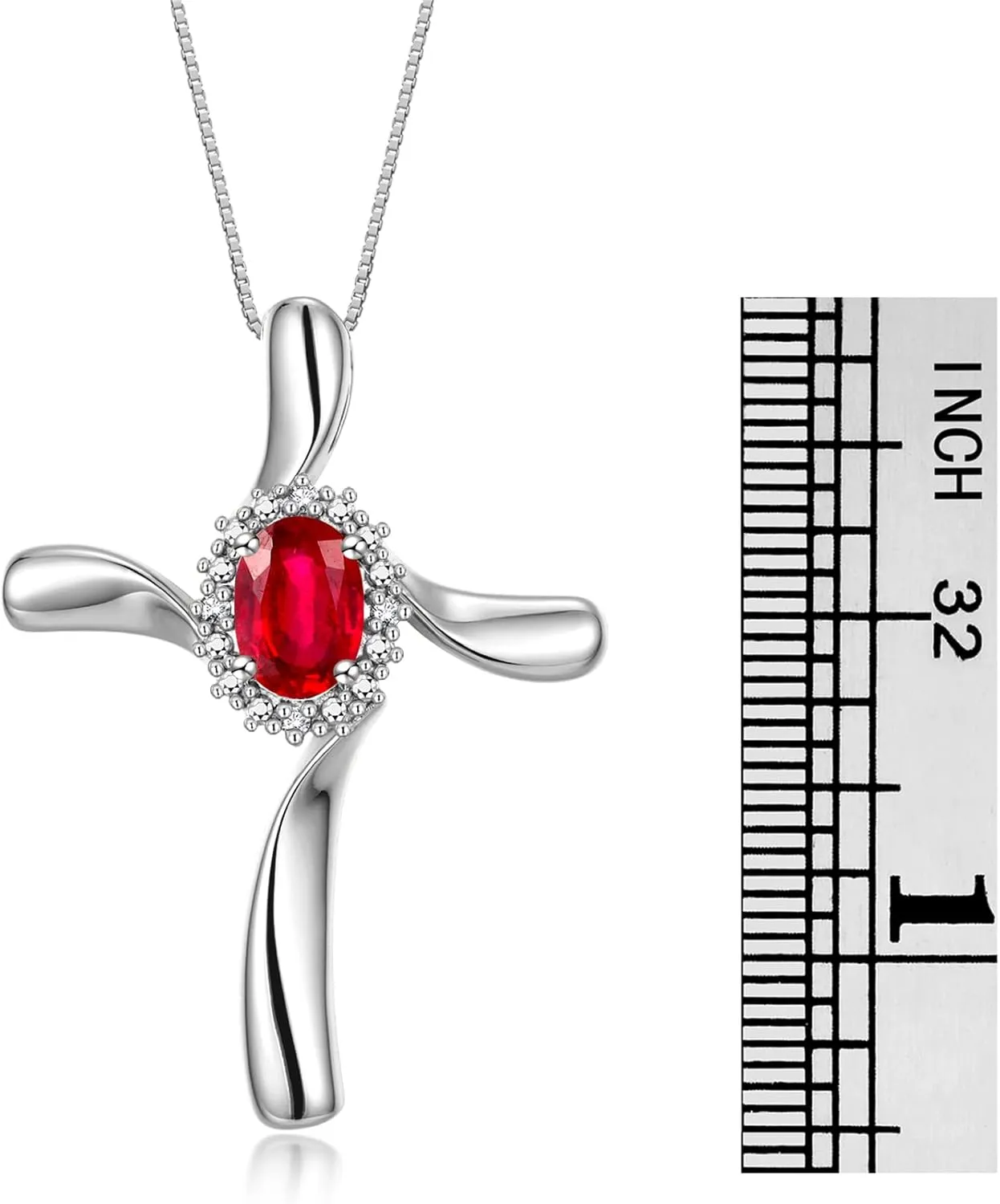 RYLOS Sterling Silver Cross Necklace: Gemstone & Diamond Pendant, 18" Chain, 7X5MM Birthstone, Elegant Women's Jewelry