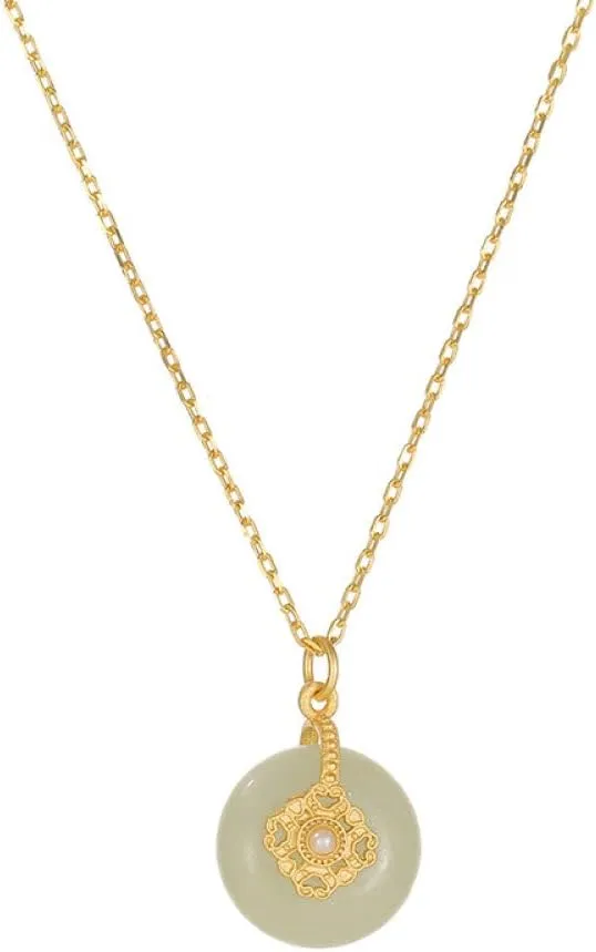 S925 Silver Gold Plated Necklace for Women,Elegant Pendant Necklace Imitation Jade Jewellery Accessories with Necklace Box