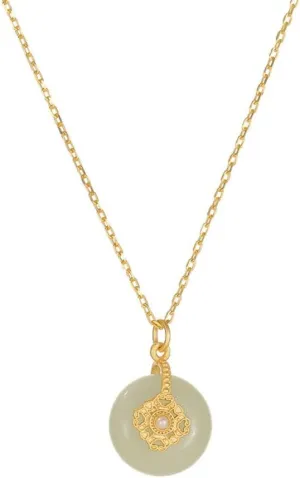 S925 Silver Gold Plated Necklace for Women,Elegant Pendant Necklace Imitation Jade Jewellery Accessories with Necklace Box