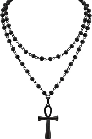 Sacina Layered Black Ankh Cross Choker, Beaded Choker, Gothic Emo Punk Grunge Necklace, Goth Jewelry, Halloween Christmas Jewelry Gift for Women