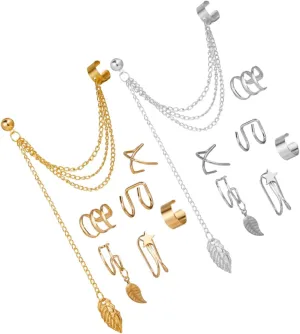 SAFIGLE Elegant Alloy Ear Cuffs Leaf Tassels Comfortable Clip-on Earrings Women's Fashion Ear Wraps Non-piercing
