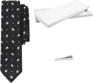 Salt   Dapper Men's Woven Silk Luxury Tie With Tie Bar & Giftbox - Black Paisley