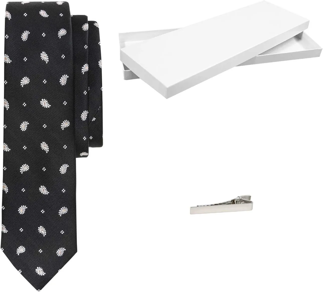 Salt   Dapper Men's Woven Silk Luxury Tie With Tie Bar & Giftbox - Black Paisley
