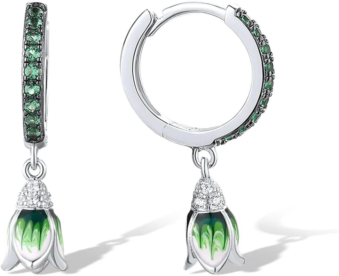 Santuzza 925 Sterling Silver Enamel Tulip Cuff Pierced Earrings for Women