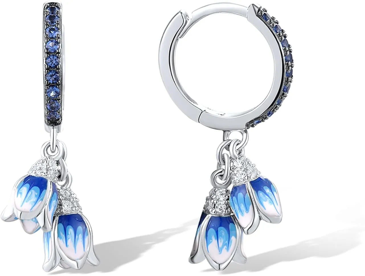 Santuzza 925 Sterling Silver Enamel Tulip Cuff Pierced Earrings for Women