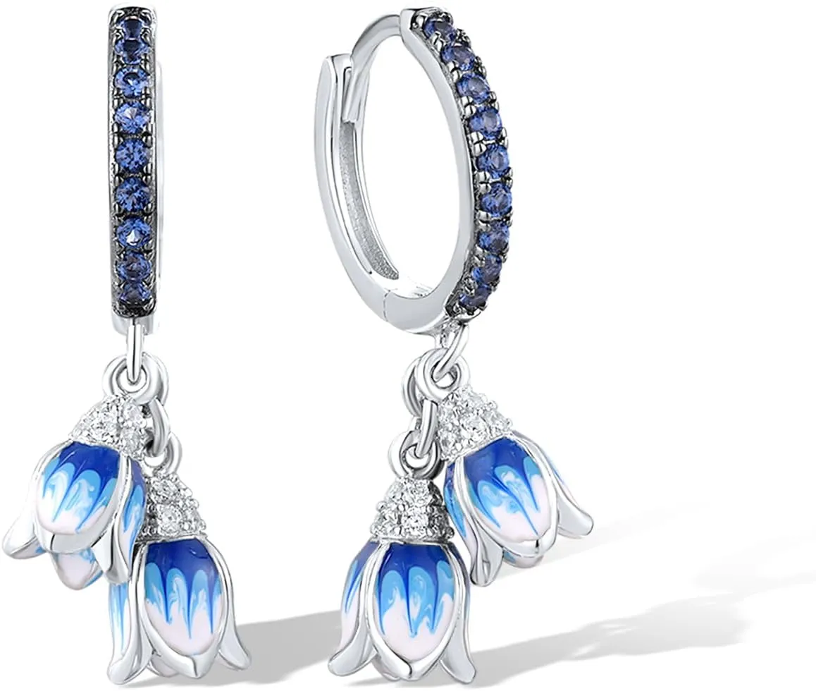 Santuzza 925 Sterling Silver Enamel Tulip Cuff Pierced Earrings for Women