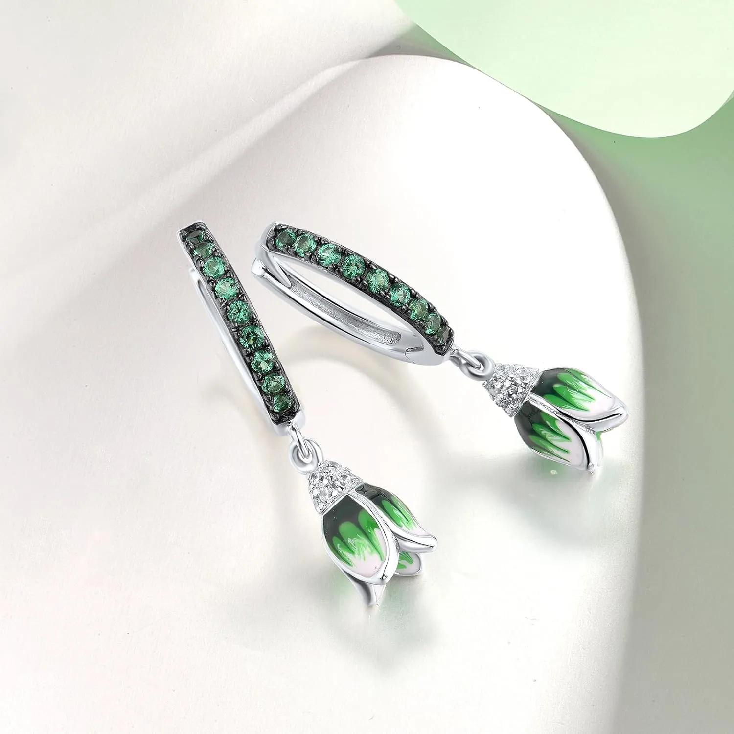 Santuzza 925 Sterling Silver Enamel Tulip Cuff Pierced Earrings for Women