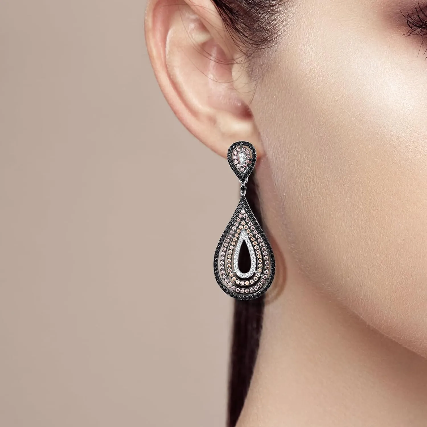 Santuzza 925 Sterling Silver Gemstone Cubic Zirconia Geometric Drop Earrings for Women