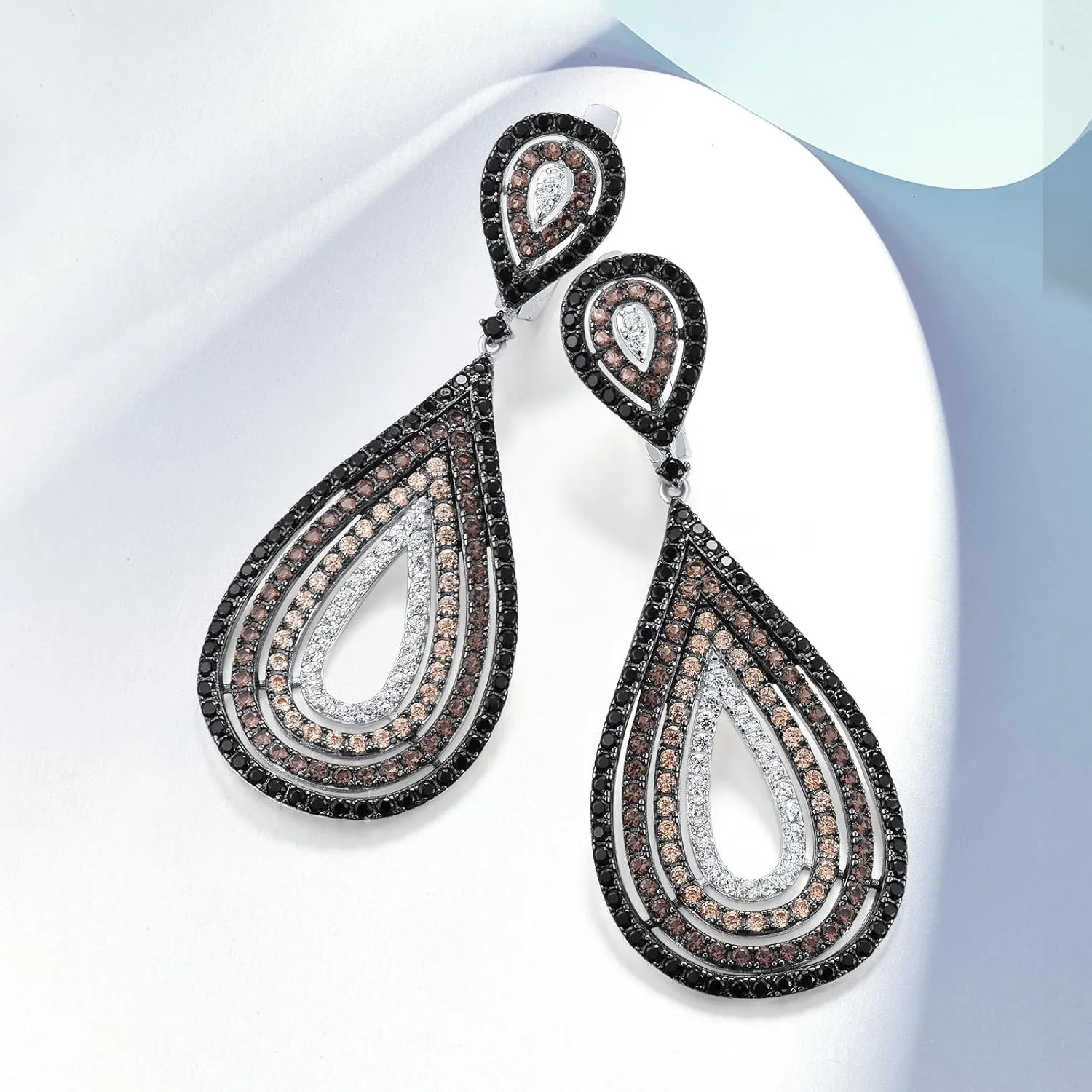 Santuzza 925 Sterling Silver Gemstone Cubic Zirconia Geometric Drop Earrings for Women
