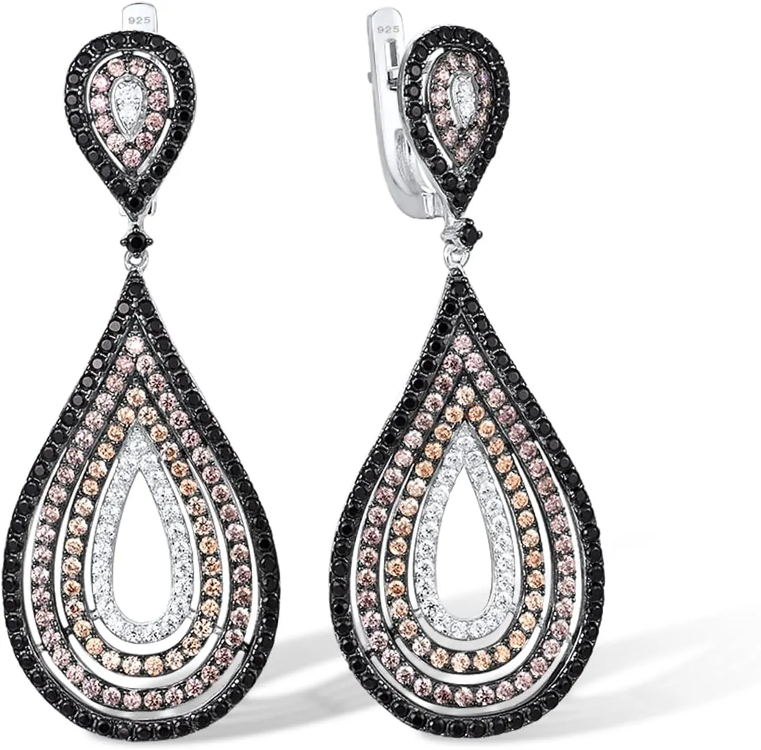 Santuzza 925 Sterling Silver Gemstone Cubic Zirconia Geometric Drop Earrings for Women