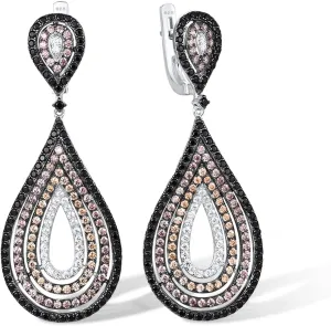 Santuzza 925 Sterling Silver Gemstone Cubic Zirconia Geometric Drop Earrings for Women
