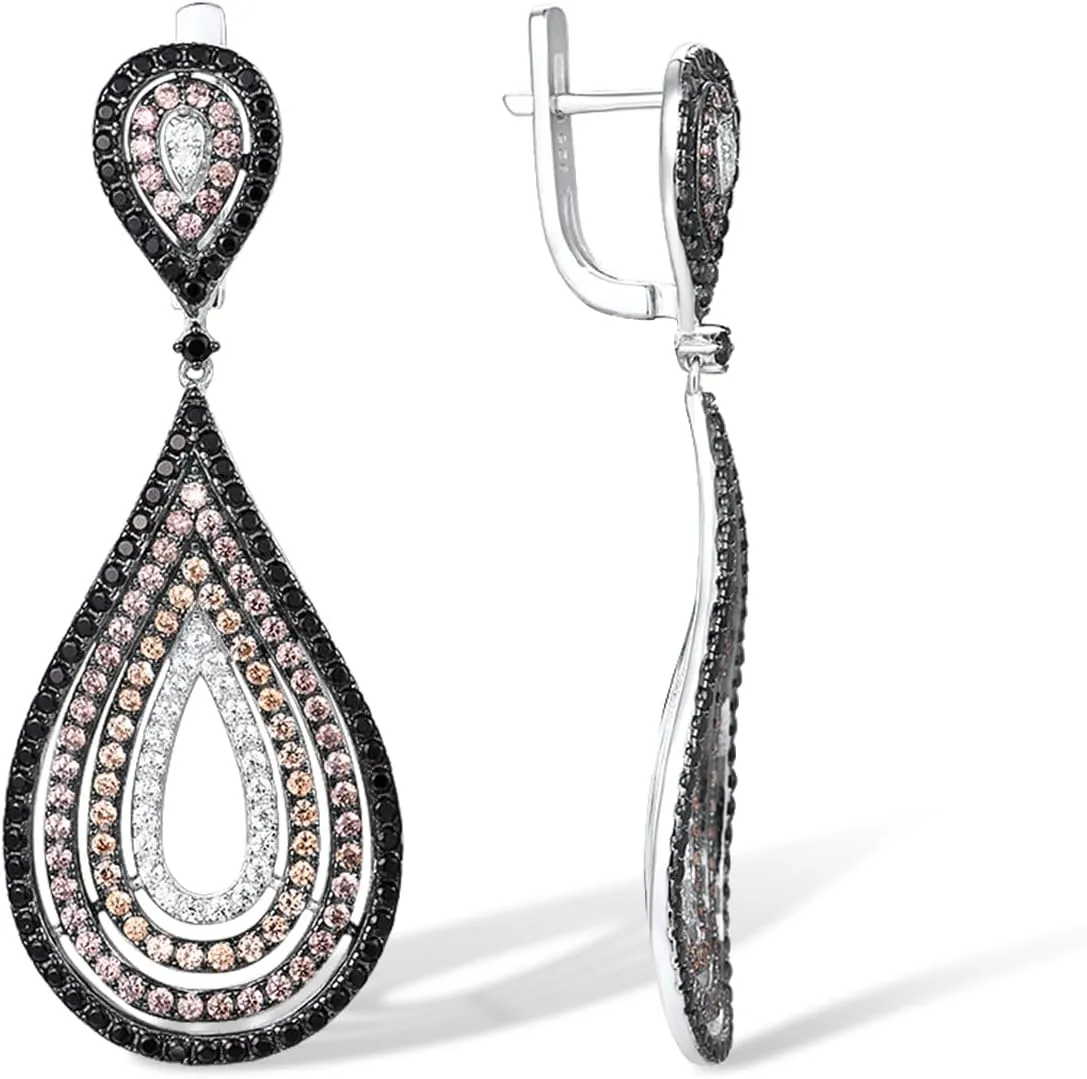 Santuzza 925 Sterling Silver Gemstone Cubic Zirconia Geometric Drop Earrings for Women
