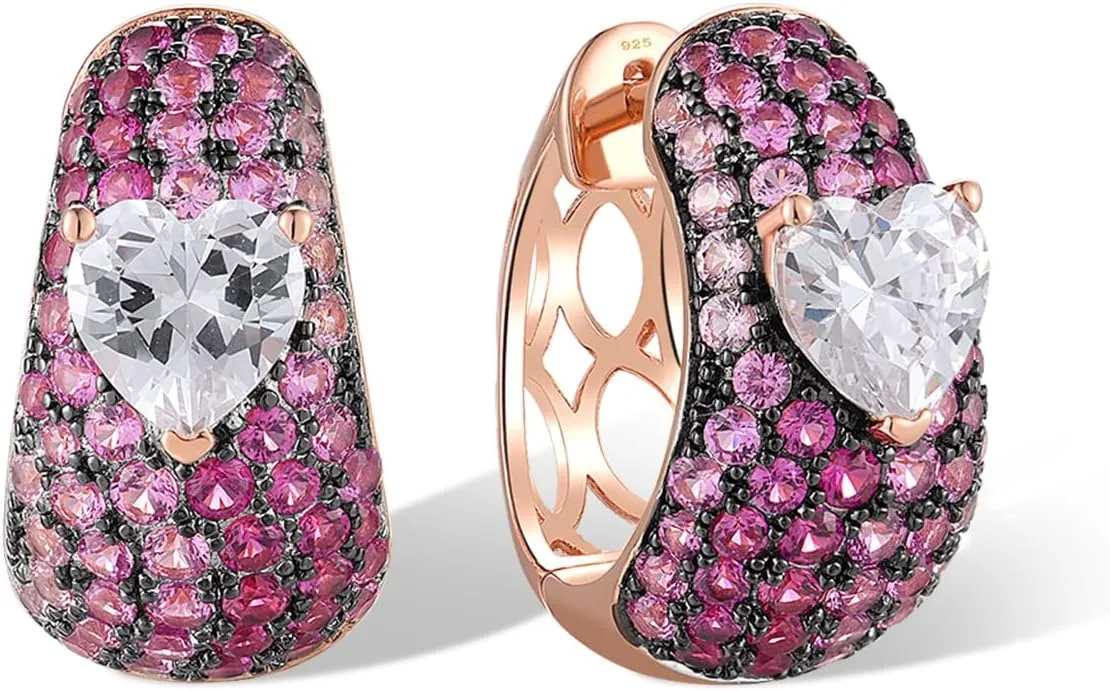 Santuzza 925 Sterling Silver Gemstone Openwork Earrings Cubic Zirconia Huggie Hoop Earrings for Women