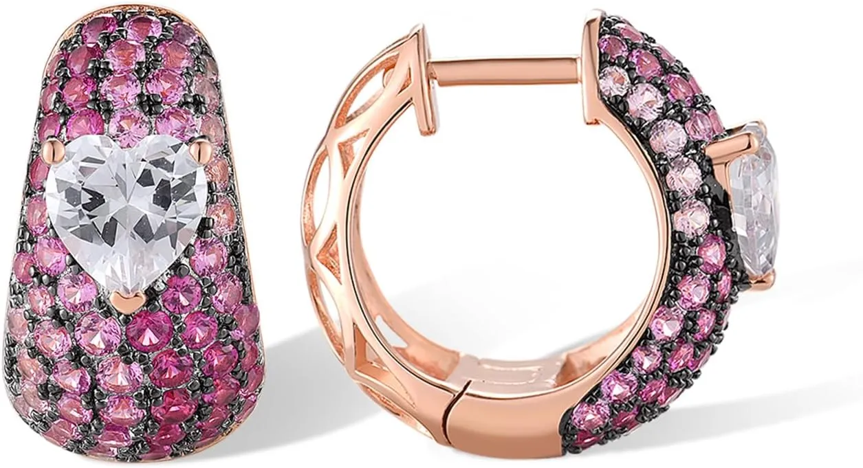 Santuzza 925 Sterling Silver Gemstone Openwork Earrings Cubic Zirconia Huggie Hoop Earrings for Women