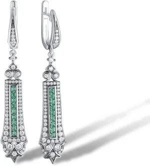 Santuzza 925 Sterling Silver Green Spinel Cubic Zirconia Linear Geometric Drop Earrings for Women