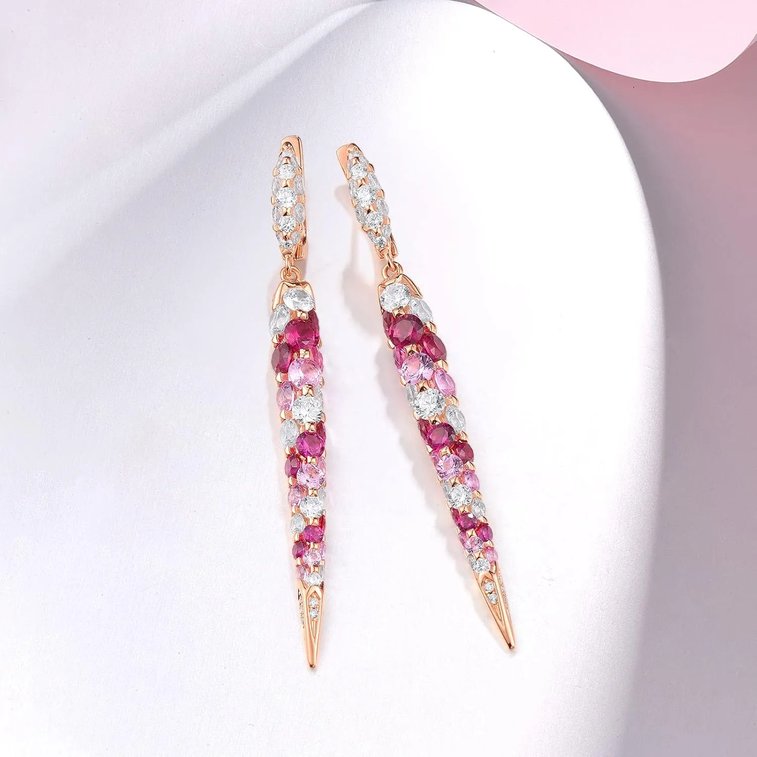Santuzza 925 Sterling Silver Long Gemstone Drop Earrings White Cubic Zirconia Dangle Earrings for Women