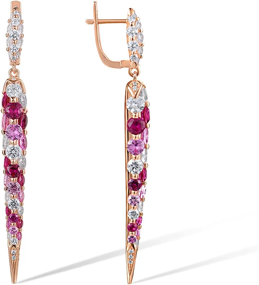 Santuzza 925 Sterling Silver Long Gemstone Drop Earrings White Cubic Zirconia Dangle Earrings for Women