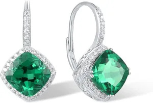 Santuzza 925 Sterling Silver Rhombus Shape Earrings Green Spinel White Cubic Zirconia Dangle Earrings for Women