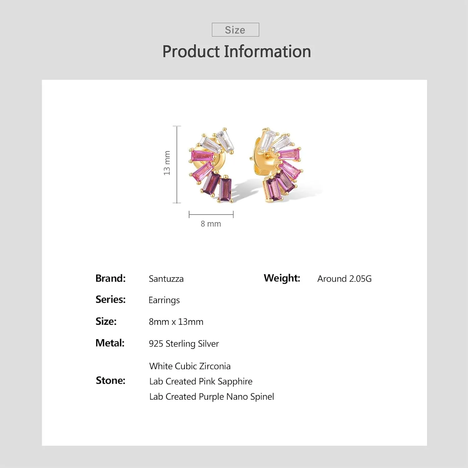 Santuzza 925 Sterling Silver Sector Cubic Zirconia Earrings for Women