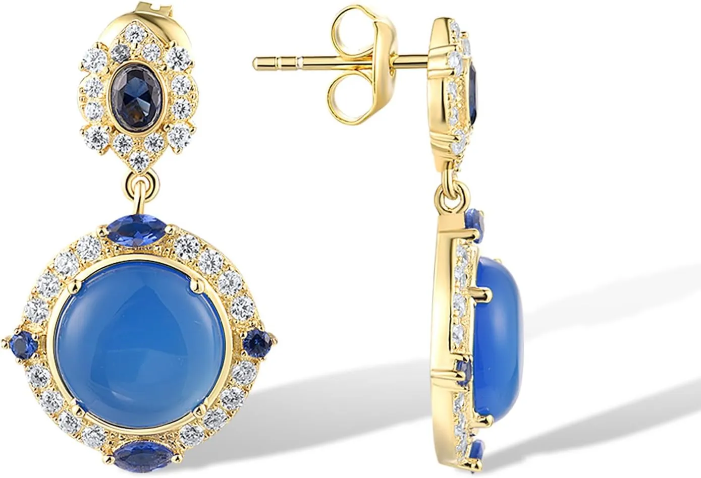 Santuzza 925 Sterling Silver Shape Dyed Agate Earrings Nano Cubic Zirconia Stud Earrings for Women