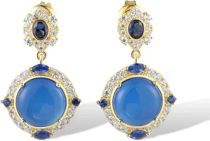 Santuzza 925 Sterling Silver Shape Dyed Agate Earrings Nano Cubic Zirconia Stud Earrings for Women