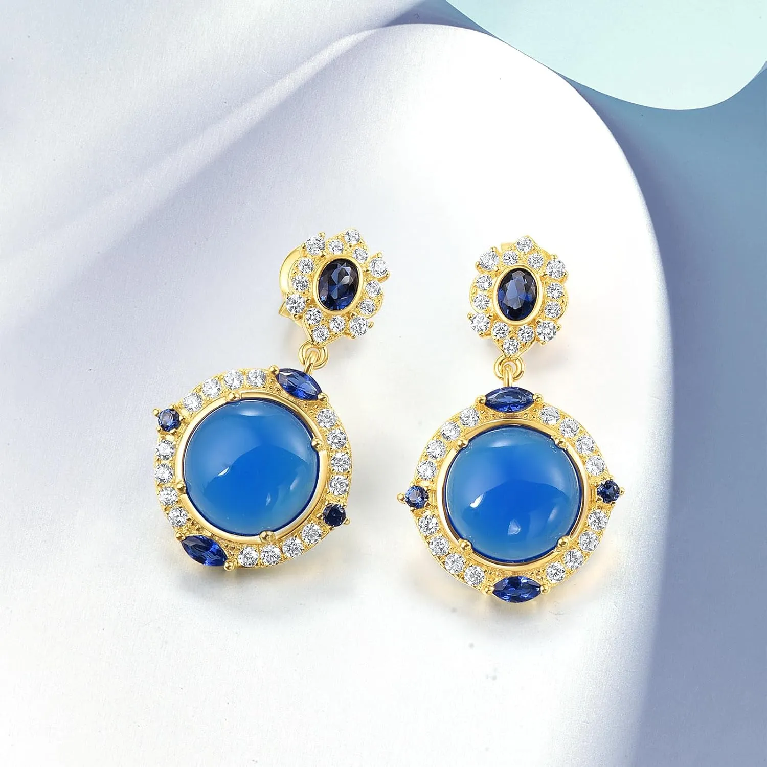 Santuzza 925 Sterling Silver Shape Dyed Agate Earrings Nano Cubic Zirconia Stud Earrings for Women