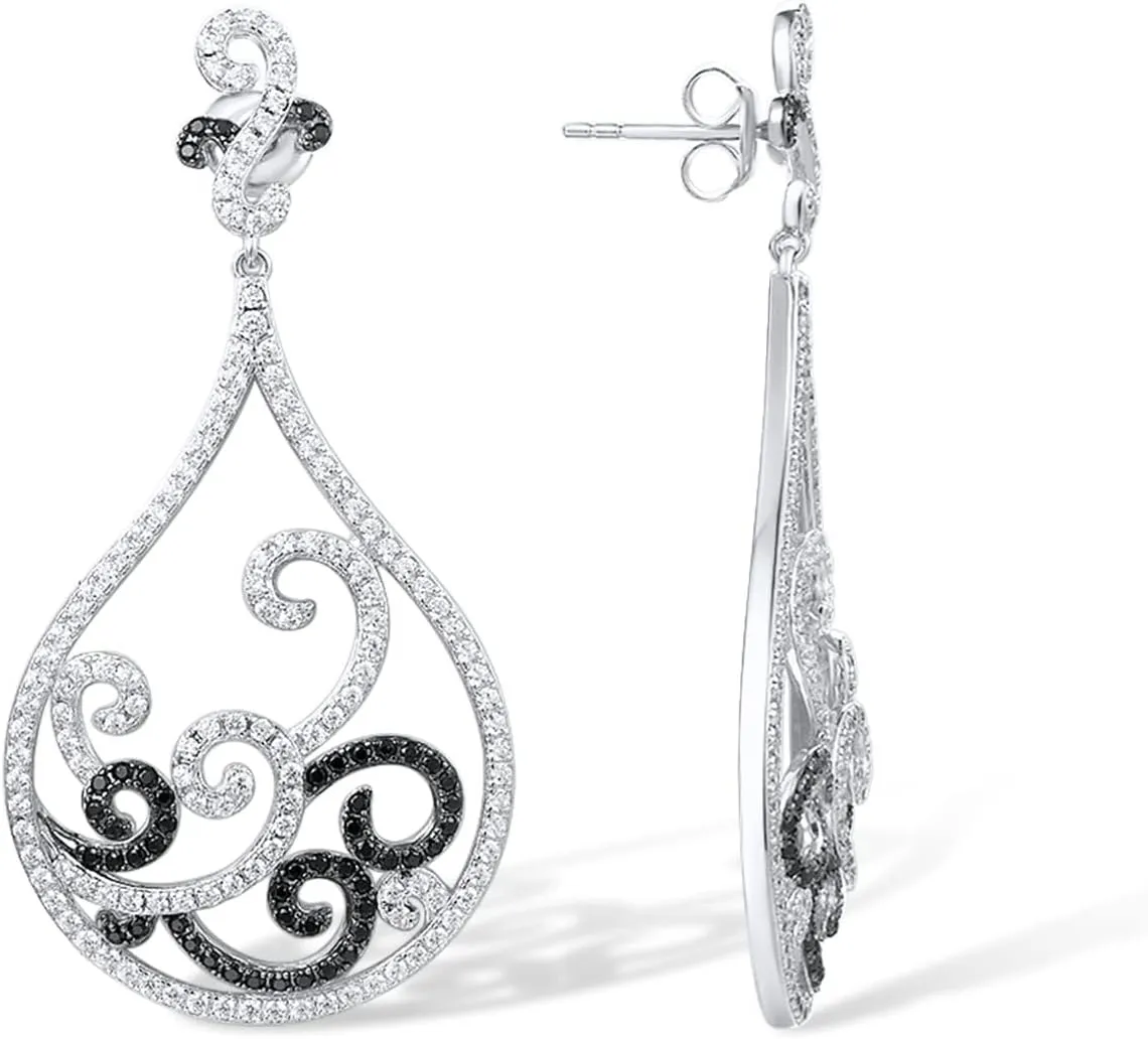 Santuzza 925 Sterling Silver Teardrop Cubic Zirconia Pierced Dangle Earrings for Women