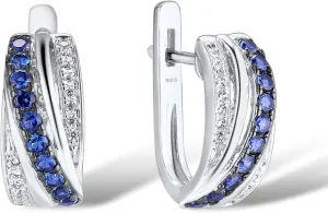 Santuzza Twisted Earrings 925 Sterling Silver Blue Nano Cubic Zirconia Dangle Earrings for Women