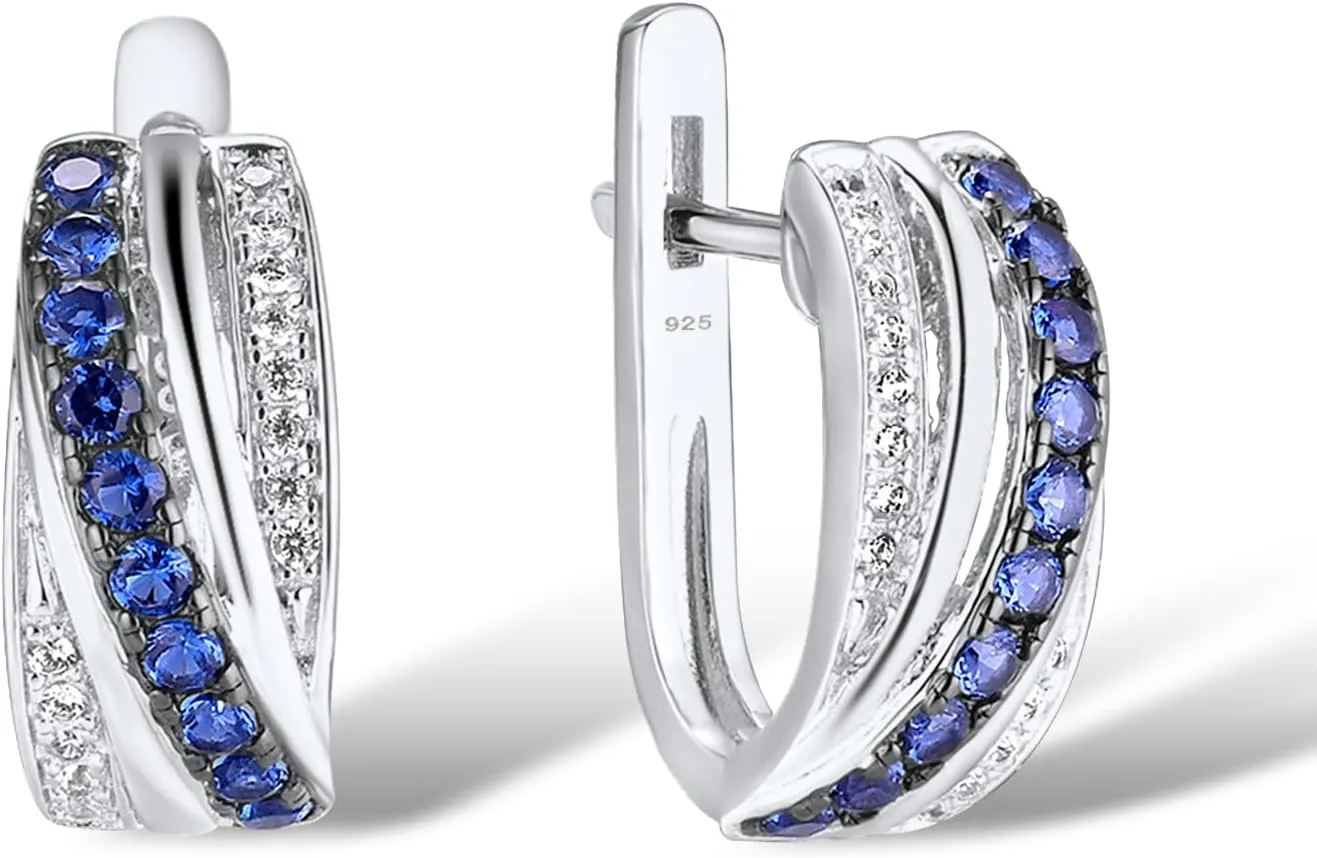 Santuzza Twisted Earrings 925 Sterling Silver Blue Nano Cubic Zirconia Dangle Earrings for Women