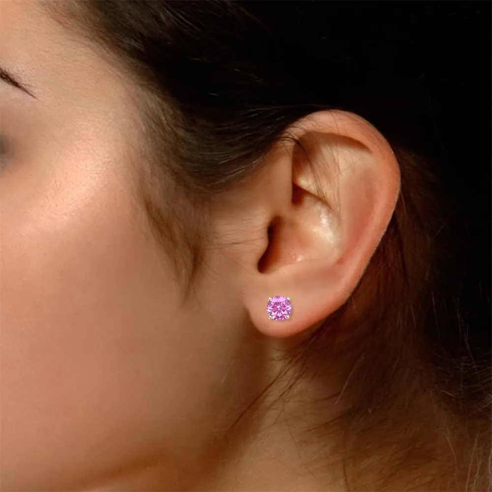 SAVEARTH DIAMOND 2.00 DEW Carat VVS1 Moissanite Diamond Earrings S925 Sterling Silver Gold Earrings Round Cut Pink/Blue/Green Stud Earrings for Women Men with Certificate