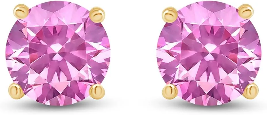 SAVEARTH DIAMOND 2.00 DEW Carat VVS1 Moissanite Diamond Earrings S925 Sterling Silver Gold Earrings Round Cut Pink/Blue/Green Stud Earrings for Women Men with Certificate