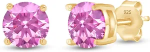 SAVEARTH DIAMOND 2.00 DEW Carat VVS1 Moissanite Diamond Earrings S925 Sterling Silver Gold Earrings Round Cut Pink/Blue/Green Stud Earrings for Women Men with Certificate