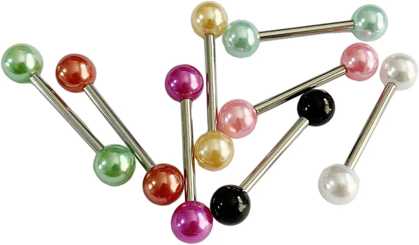 Set of 8 Colorful Ball Tongue Rings Barbell Retainers, Length 5/8" or 16mm, Tongue Ring for All