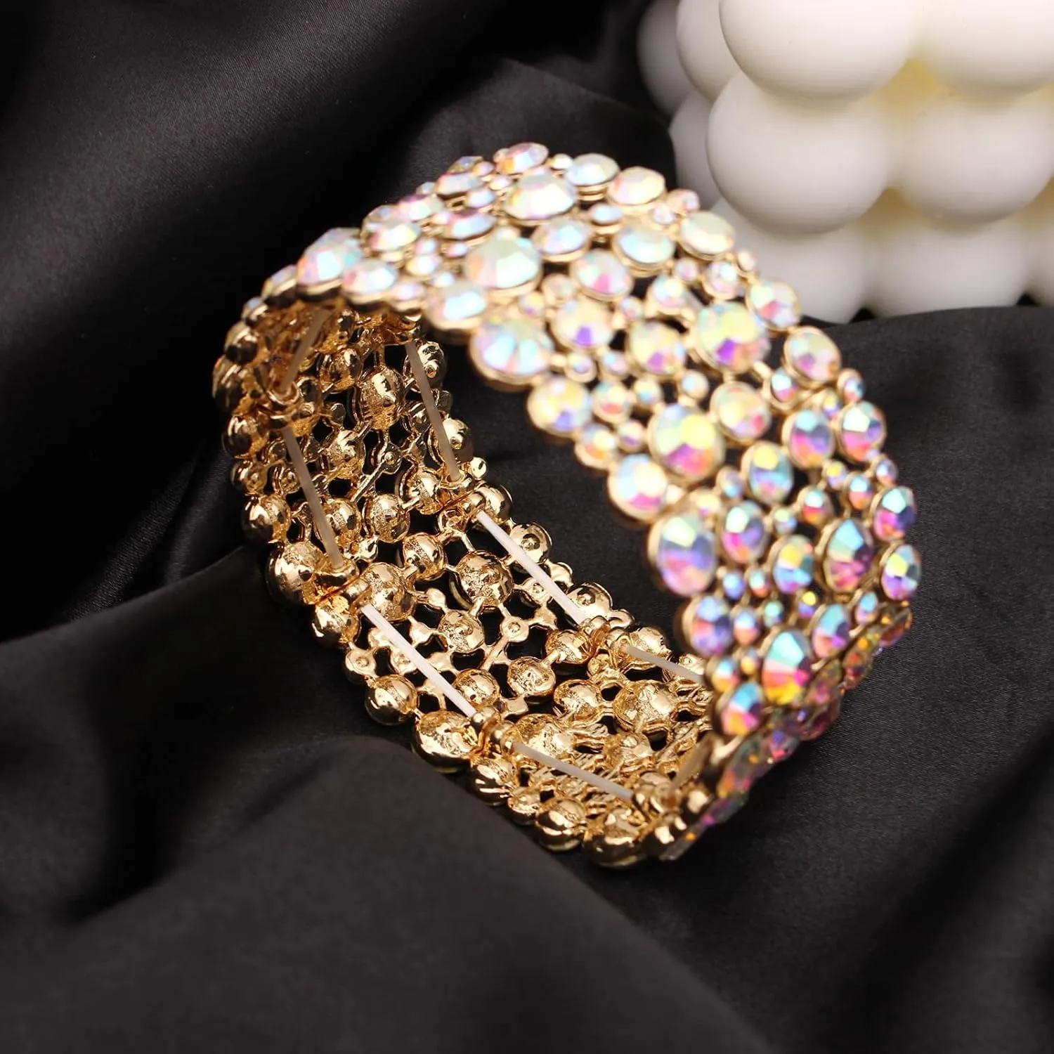 SFE Elegant Wedding Brides Bridesmaids Austrian Crystal Elastic Bangle Stretch Bracelet Prom Jewelry for Women