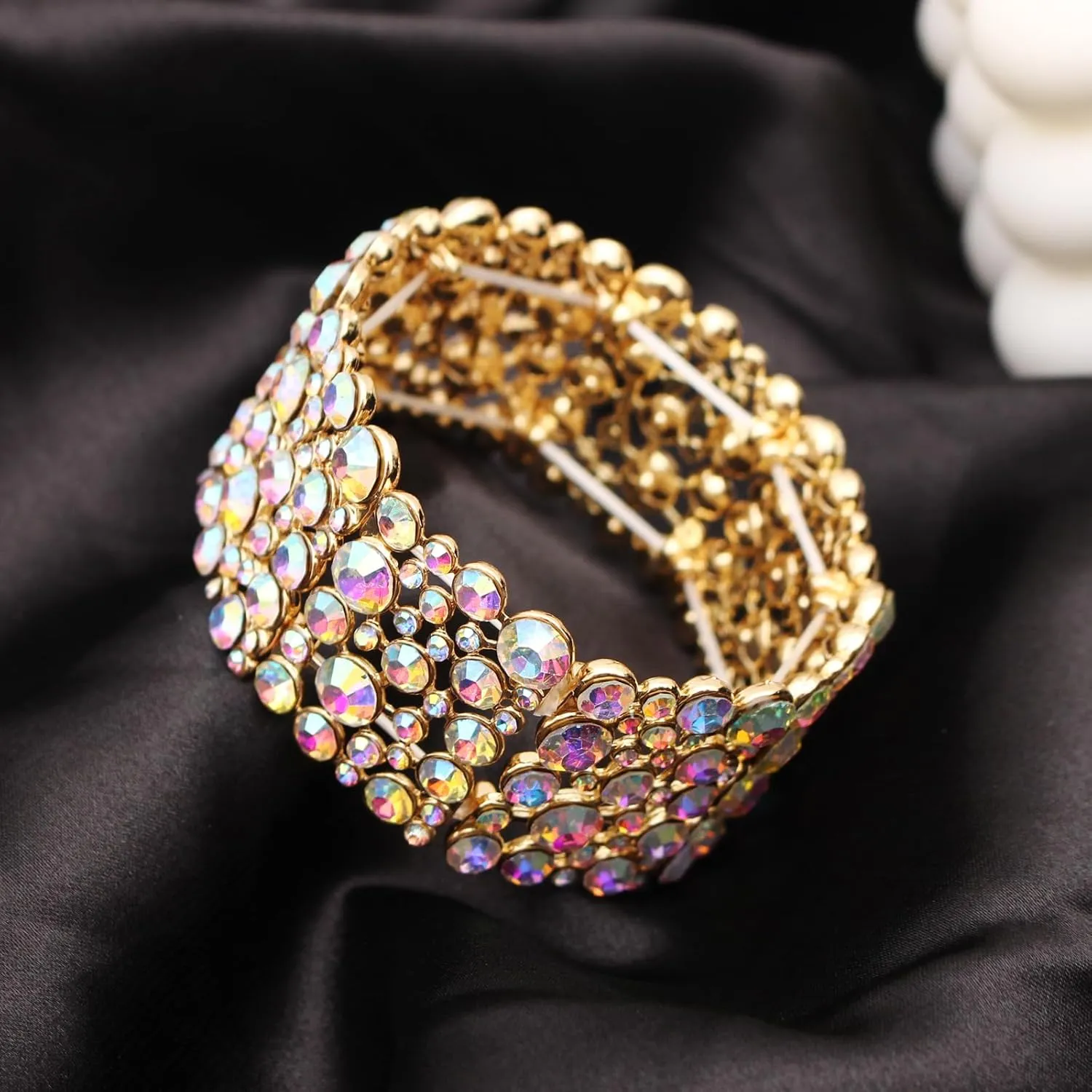 SFE Elegant Wedding Brides Bridesmaids Austrian Crystal Elastic Bangle Stretch Bracelet Prom Jewelry for Women