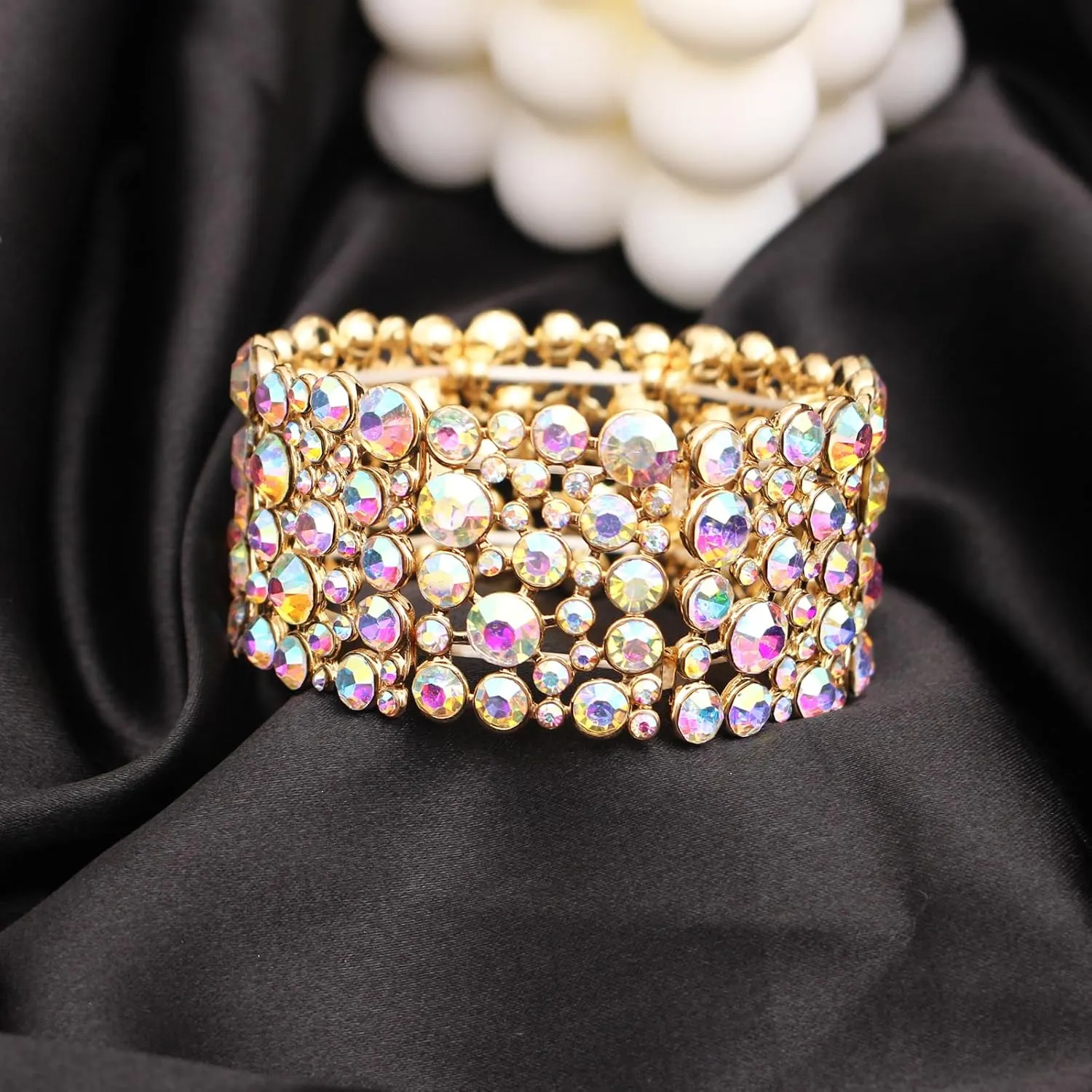 SFE Elegant Wedding Brides Bridesmaids Austrian Crystal Elastic Bangle Stretch Bracelet Prom Jewelry for Women