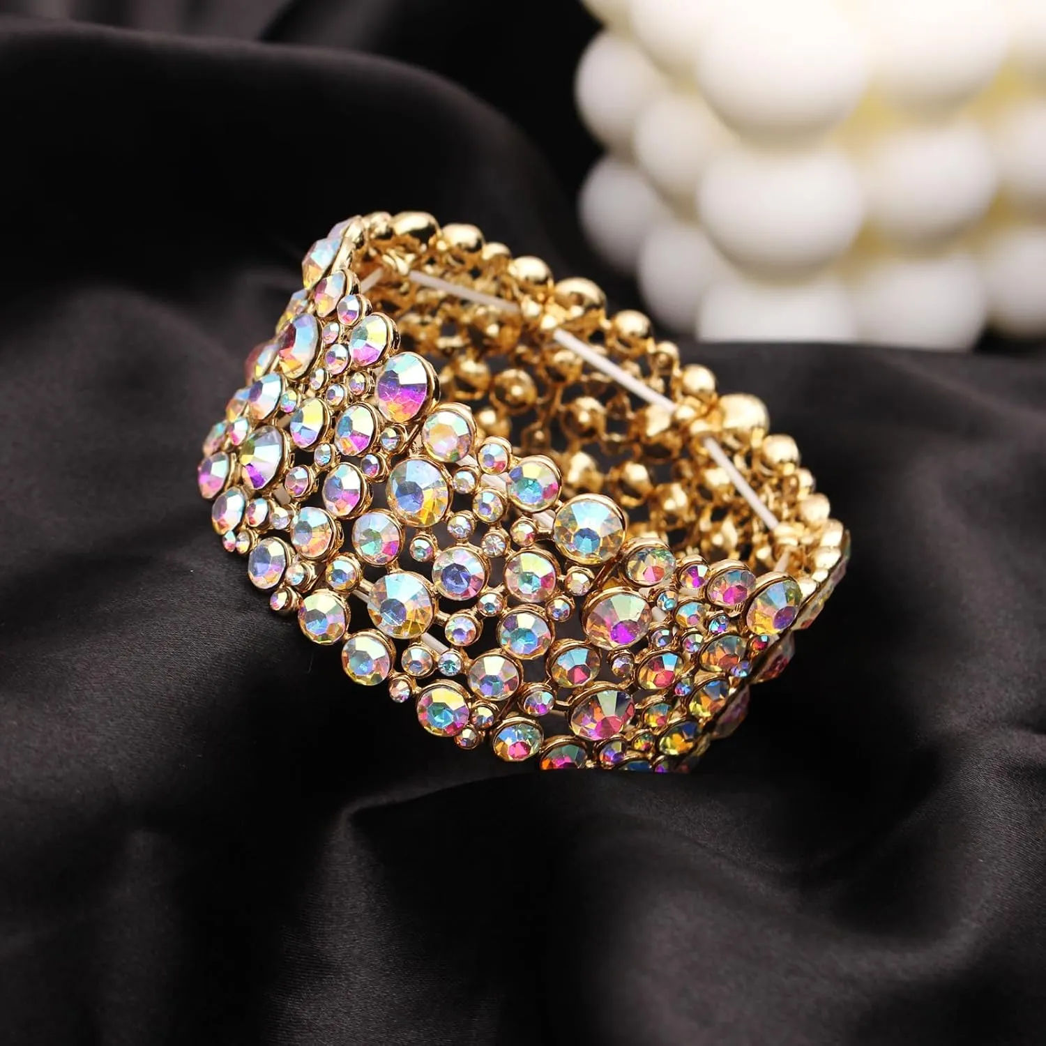 SFE Elegant Wedding Brides Bridesmaids Austrian Crystal Elastic Bangle Stretch Bracelet Prom Jewelry for Women