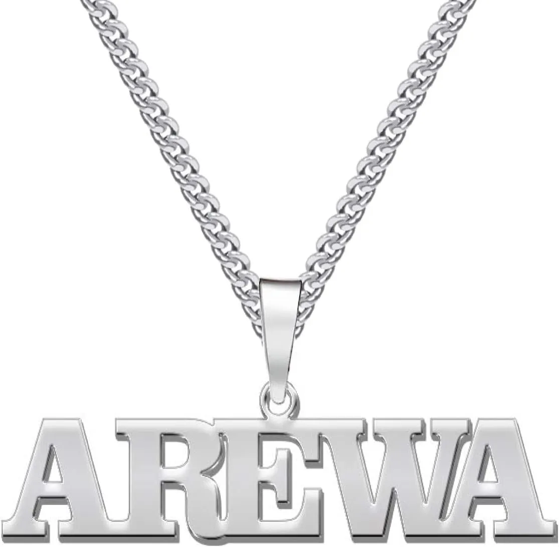 ShineSand Name Necklace Personalized Custom Mens Name Necklaces with Rope/Figaro/Curb Link Chain Customized Name Plate Boyfriend Jewelry Gift