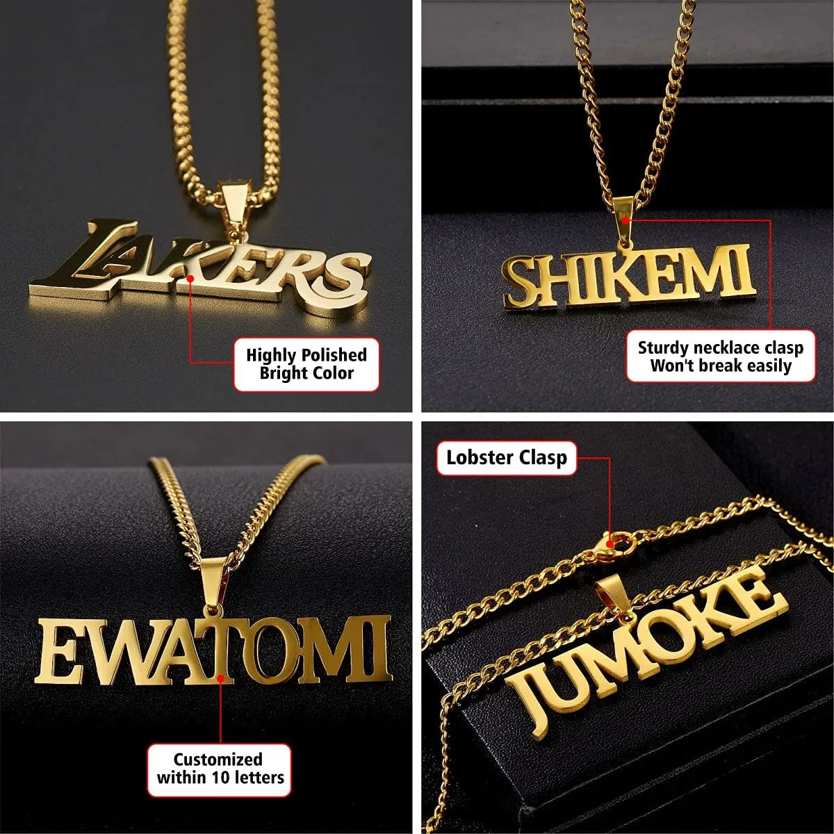ShineSand Name Necklace Personalized Custom Mens Name Necklaces with Rope/Figaro/Curb Link Chain Customized Name Plate Boyfriend Jewelry Gift